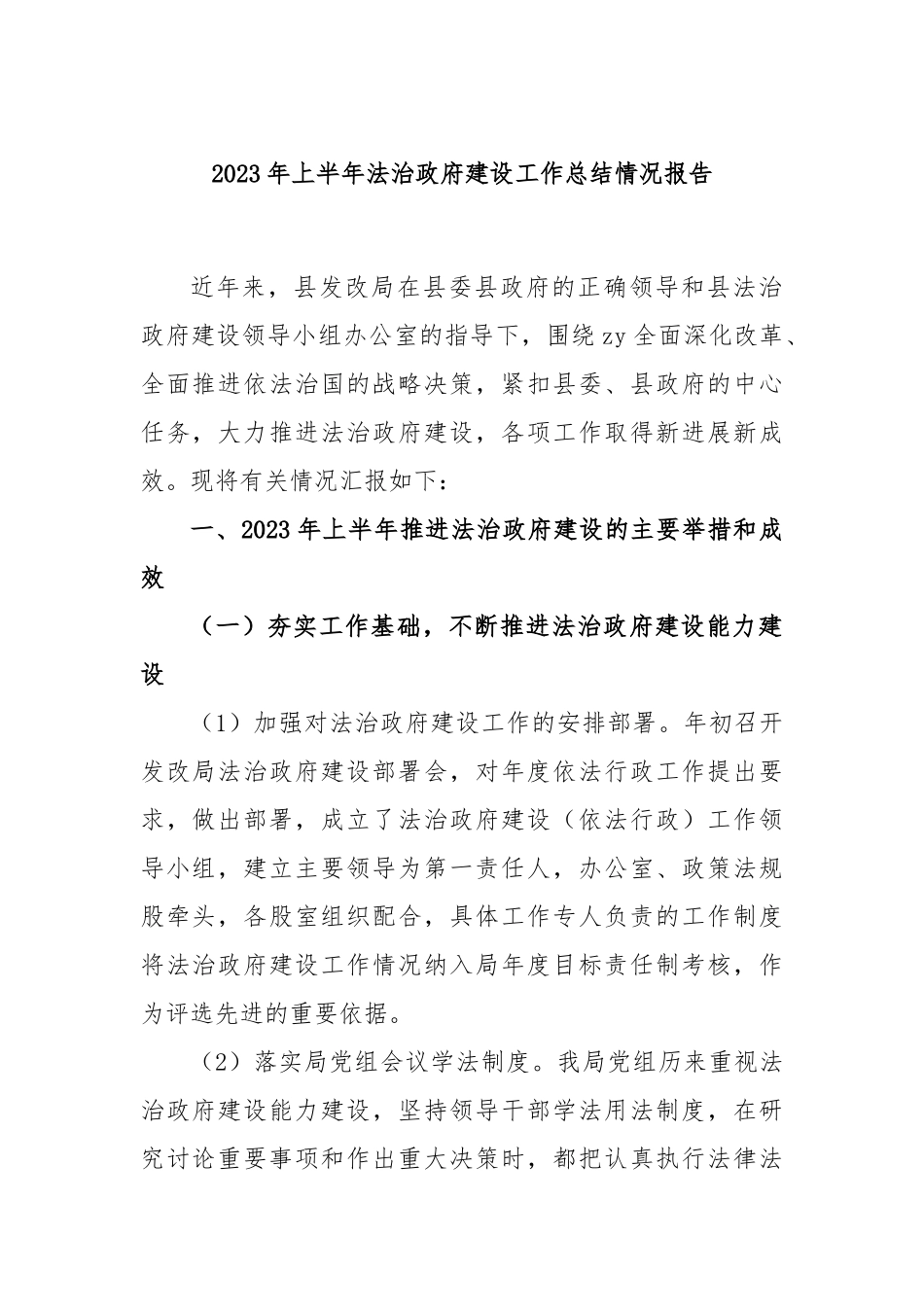 2023年上半年法治政府建设工作总结情况报告_第1页