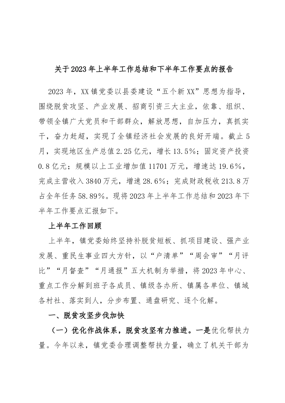 2023年上半年工作总结和下半年工作要点的报告_第1页