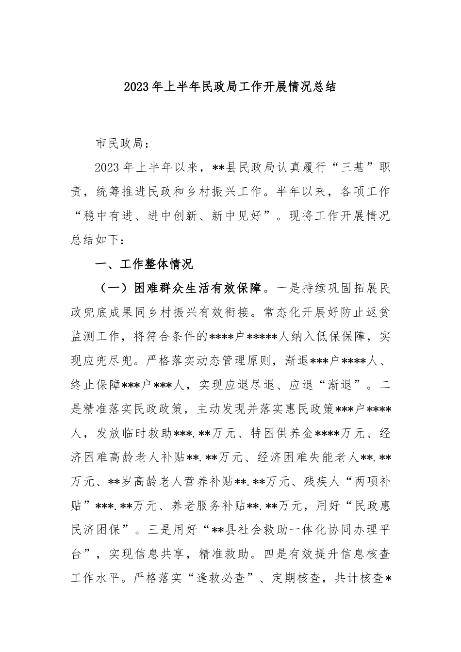 2023年上半年民政局工作开展情况总结_第1页