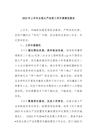 2023年上半年全面从严治党工作开展情况报告