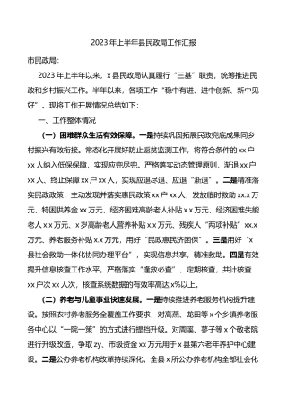 2023年上半年县民政局工作汇报总结报告