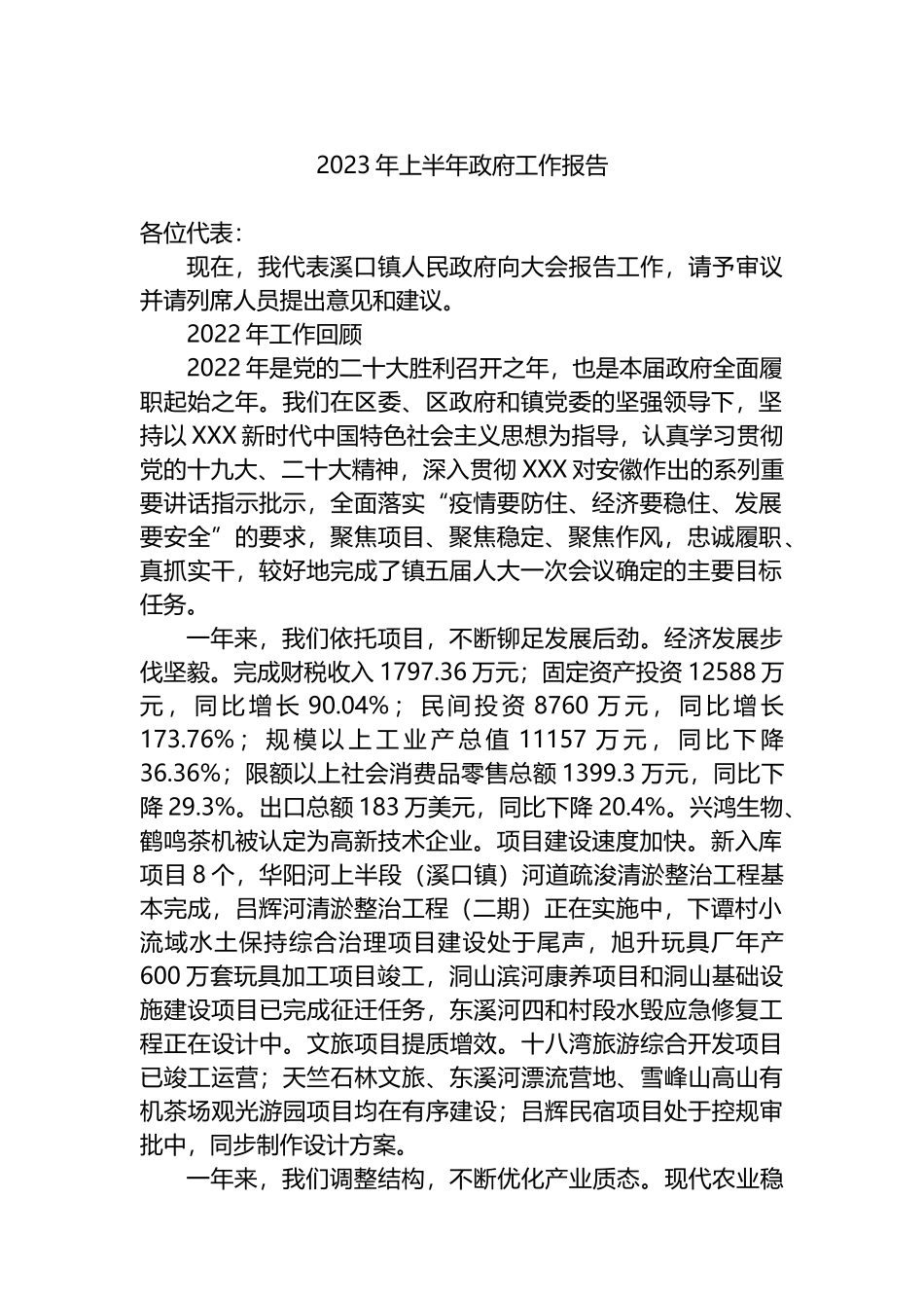 2023年上半年政府工作报告（总结）_第1页