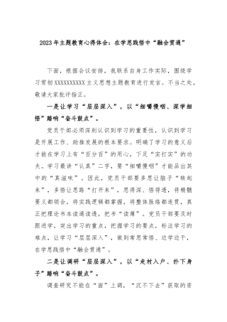 2023年主题教育心得体会：在学思践悟中“融会贯通”