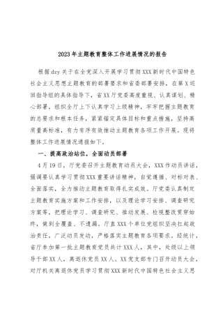2023年主题教育整体工作进展情况的报告