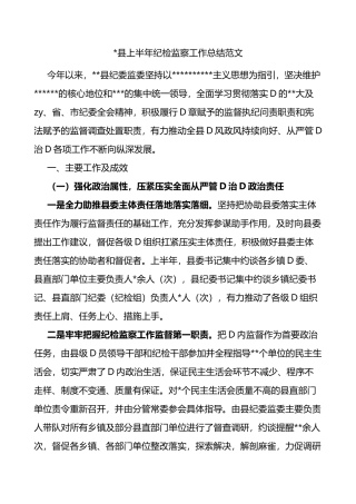 2023县上半年纪检监察工作总结纪委监委汇报报告