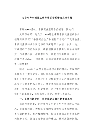 安全生产和消防工作考核巡查反馈表态发言稿