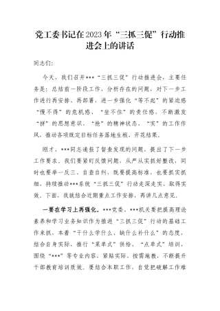 党工委书记在2023年“三抓三促”行动推进会上的讲话