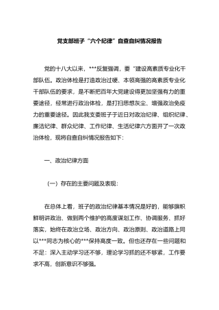 党支部班子“六个纪律”自查自纠情况报告