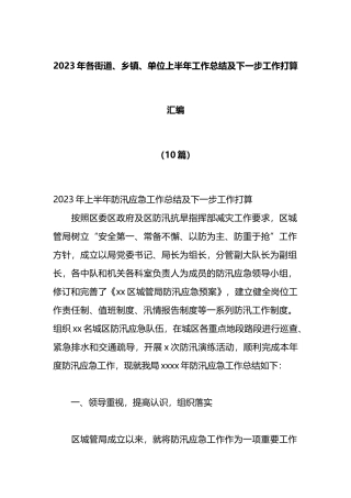 （10篇）2023年各街道、乡镇、单位上半年工作总结及下一步工作打算汇编