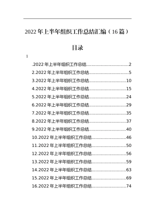 2022年上半年组织工作总结汇编（16篇）