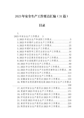 2023年安全生产工作要点汇编（31篇）