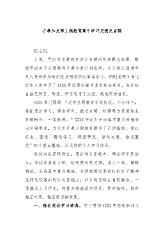 在参加支部主题教育集中学习交流发言稿