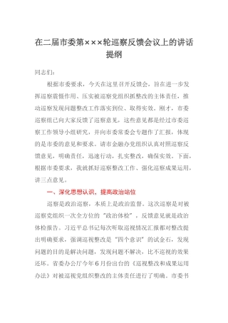 在二届市委第×××轮巡察反馈会议上的讲话提纲