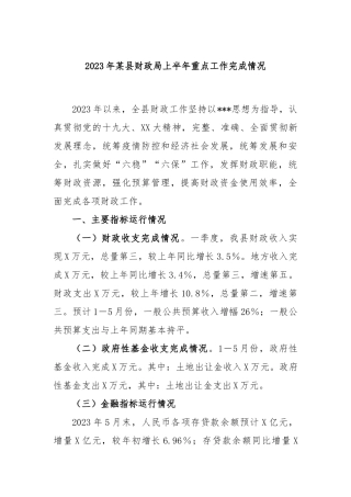 2023年县财政局上半年重点工作完成情况
