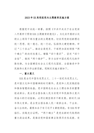 2023年局党组党内主题教育实施方案