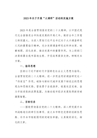 2023年开展“大调研”活动的实施方案
