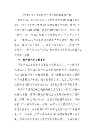 2023年开展学习贯彻主题教育实施方案
