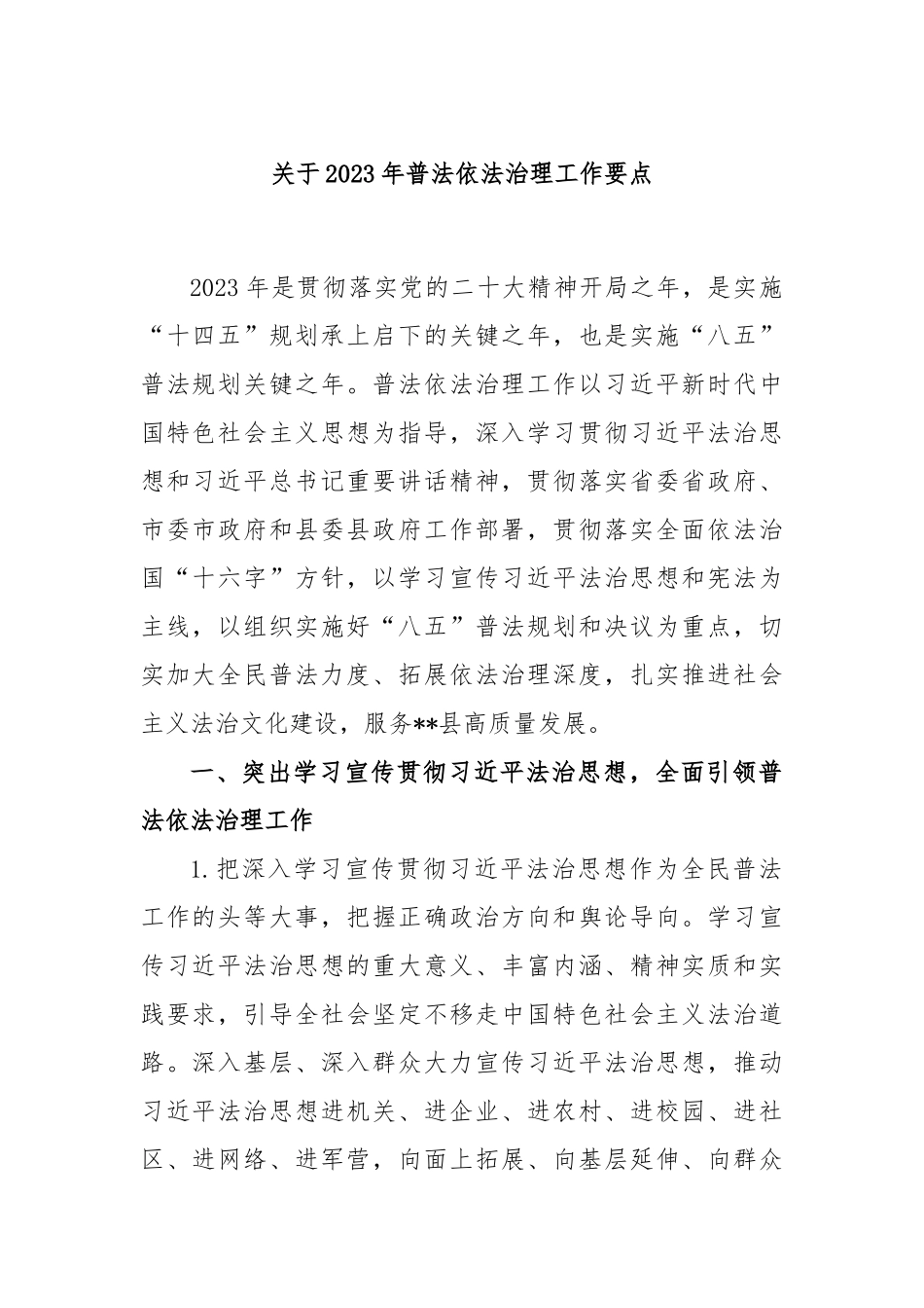 2023年普法依法治理工作要点_第1页