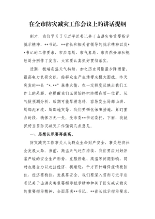 在全市防灾减灾工作会议上的讲话提纲