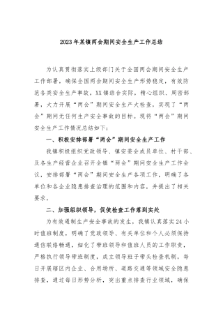 2023年镇两会期间安全生产工作总结