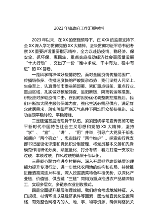 2023年镇政府工作汇报材料