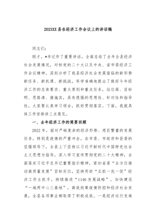 2023县在经济工作会议上的讲话稿