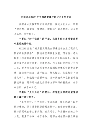在统计局2023年主题教育集中研讨会上的发言