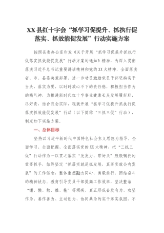 XX县红十字会“抓学习促提升、抓执行促落实、抓效能促发展”行动实施方案