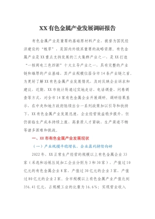 XX有色金属产业发展调研报告