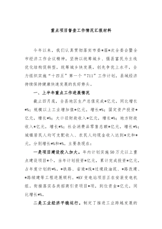 重点项目督查工作情况汇报材料