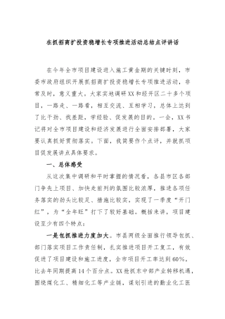 在抓招商扩投资稳增长专项推进活动总结点评讲话