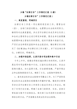 (3篇)乡镇“扫黄打非”工作情况汇报