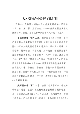 人才引领产业发展工作汇报