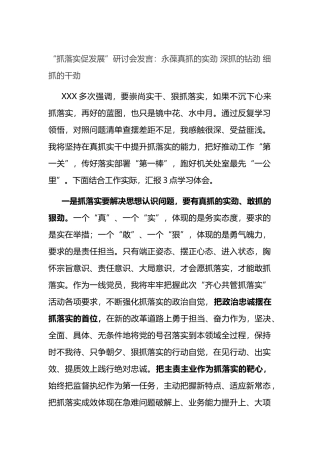 “抓落实促发展”研讨会发言：永葆真抓的实劲+深抓的钻劲+细抓的干劲
