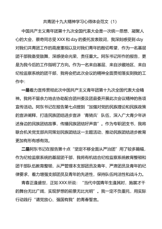 4篇共青团十九大精神学习心得体会研讨发言材料
