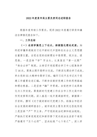 2022年度市局主要负责同志述职报告