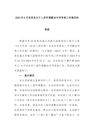 2023年6月份县人居环境整治专项考核工作情况的通报