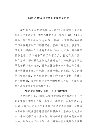 2023年县公平竞争审查工作要点