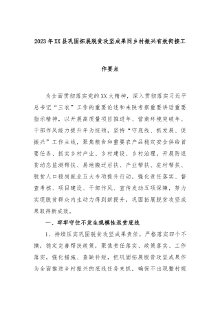 2023年县巩固拓展脱贫攻坚成果同乡村振兴有效衔接工作要点