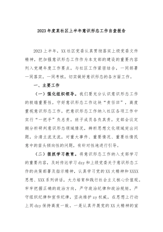 2023年度社区上半年意识形态工作自查报告