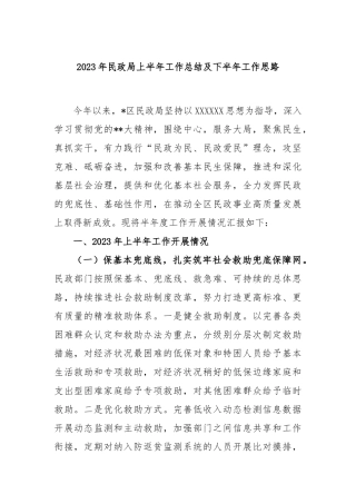 2023年民政局上半年工作总结及下半年工作思路