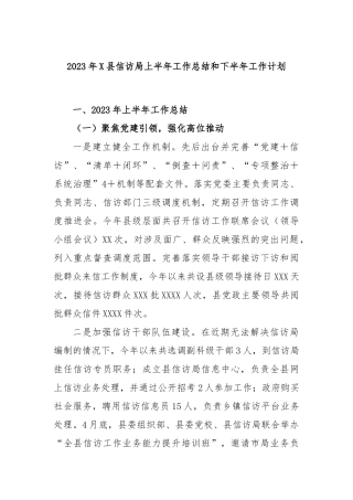 2023年县信访局上半年工作总结和下半年工作计划