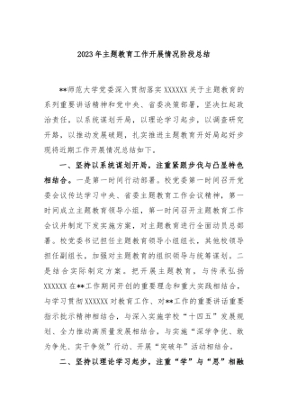 2023年主题教育工作开展情况阶段总结
