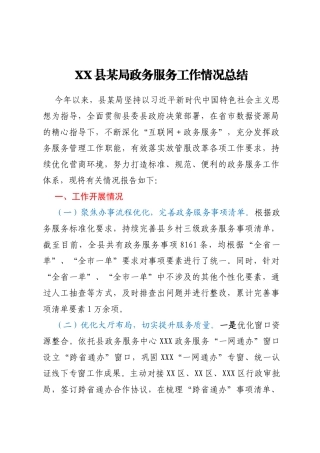 XX县某局政务服务工作情况总结