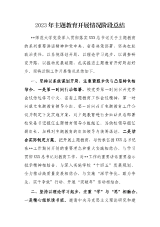 2023年主题教育开展情况阶段总结