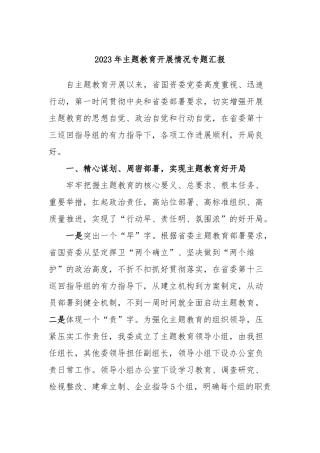 2023年主题教育开展情况专题汇报