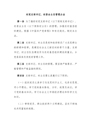 村党支部书记、村委会主任管理办法