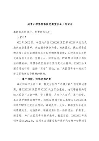 共青团在落实集团党委党代会上的讲话