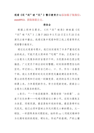 观看《巡“剑”破“风”》警示教育片心得体会