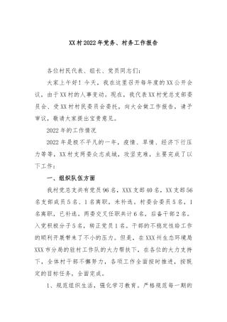 村202X年党务、村务工作报告